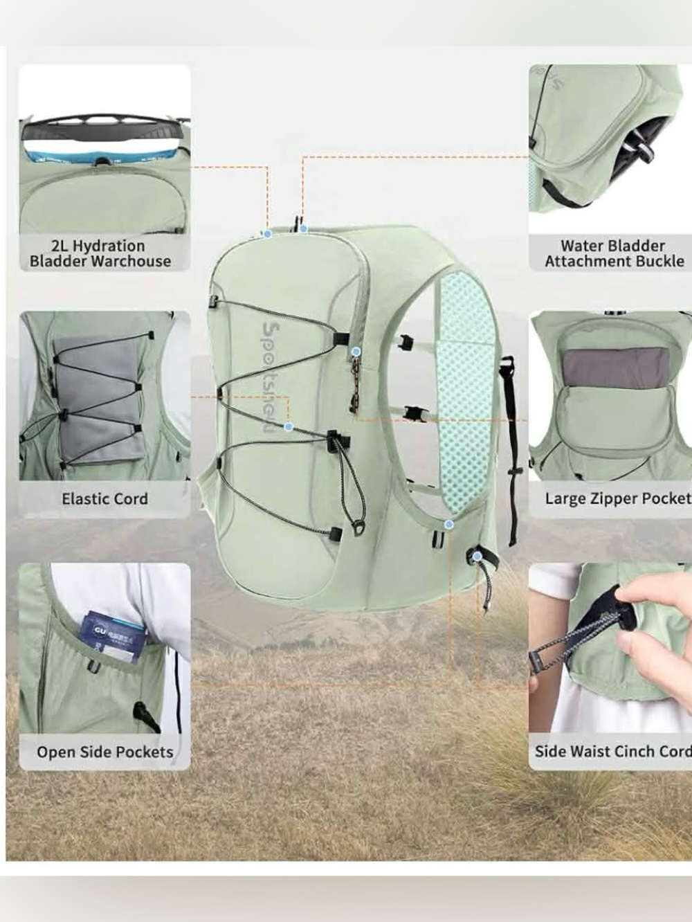 Ultra-Lightweight Unisex Gray Running Hydration Vest with 2 soft flasks NWT - Picture 12 of 13